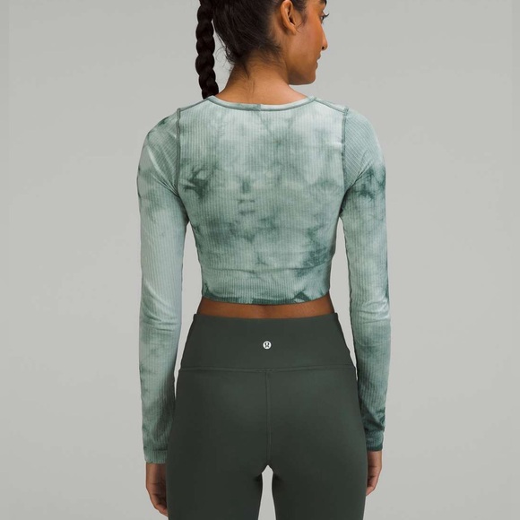 Lululemon Ebb to Street Long Sleeve Shirt Marble Dye Tidewater Teal size 6 - Picture 2 of 4